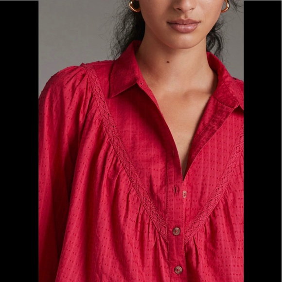 Anthropologie Pilcro Lace Back Button down long sleeve blouse in Pink XS NWT - Picture 2 of 12